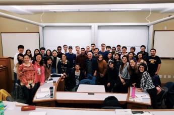 BHGAP students who are in the class, The Fundamentals of Design Thinking, posing in a classroom together. 