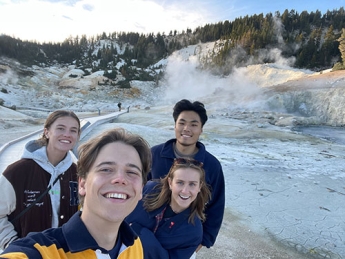 Wesley de Vries and friends taking selfie at Lassen National Park