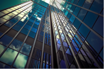 Photo looking up the side of an office building