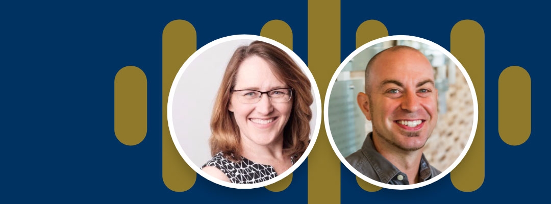 Headshots of Jill Finlayson and Chuck Temple on blue background