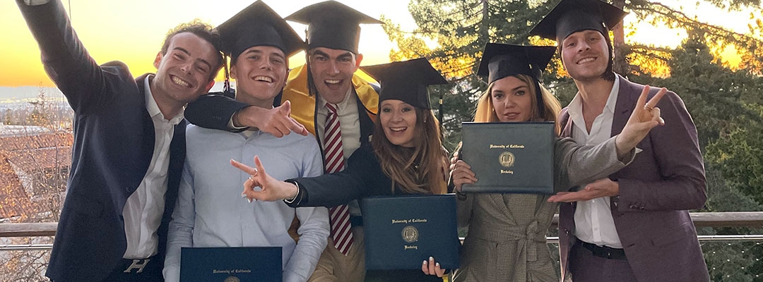 Wesley de Vries and friends celebrating graduation at Berkeley Haas 