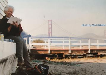 Jennifer Mahoney sketching near Chrissy Field