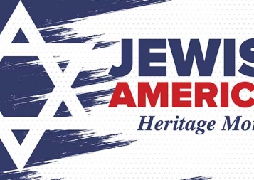 Jewish star on blue and white background with text Jewish American Heritage MOnth