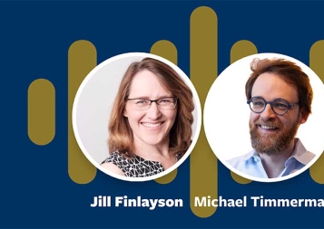 Headshots of Jill Finlayson and Michael Timmermann on blue background