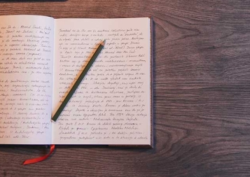 Closeup photo of a diary and pencil