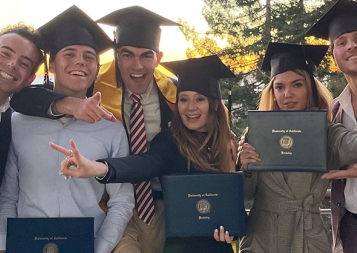 Wesley de Vries and friends celebrating graduation at Berkeley Haas 