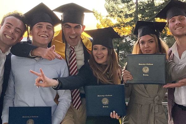 Wesley de Vries and friends celebrating graduation at Berkeley Haas 