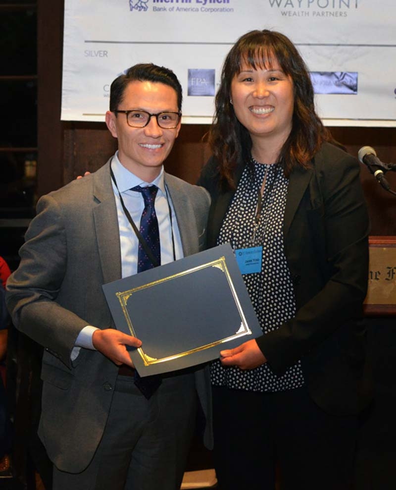 PFP certificate student Juan Gachet is awarded a scholarship from the Personal Financial Planning Program Advisory Board.